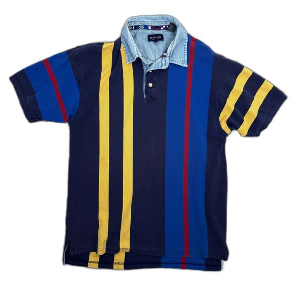 VTG 90s Van Heusen Polo Denim Collared Striped Shirt Chandler Matthew Perry - Picture 1 of 3